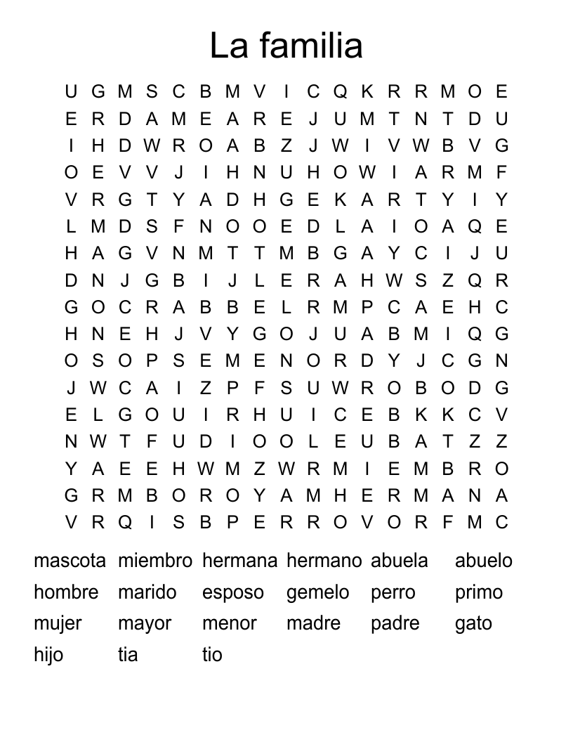 La familia Word Search