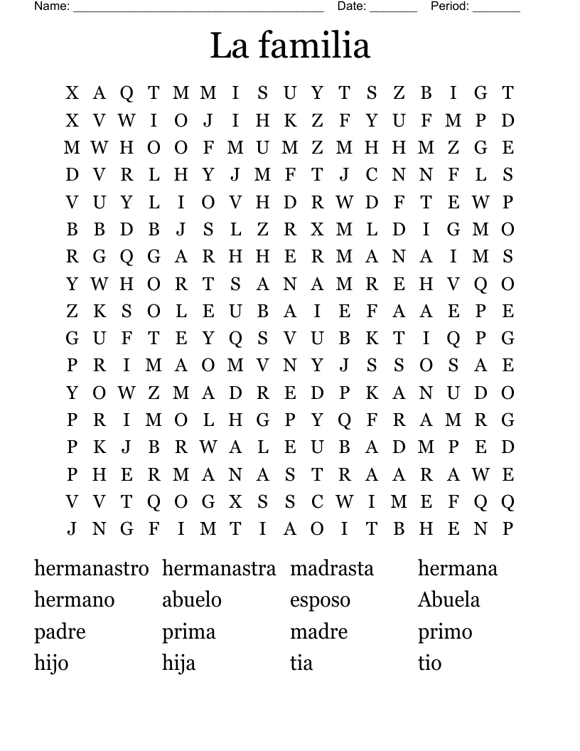 La familia Word Search