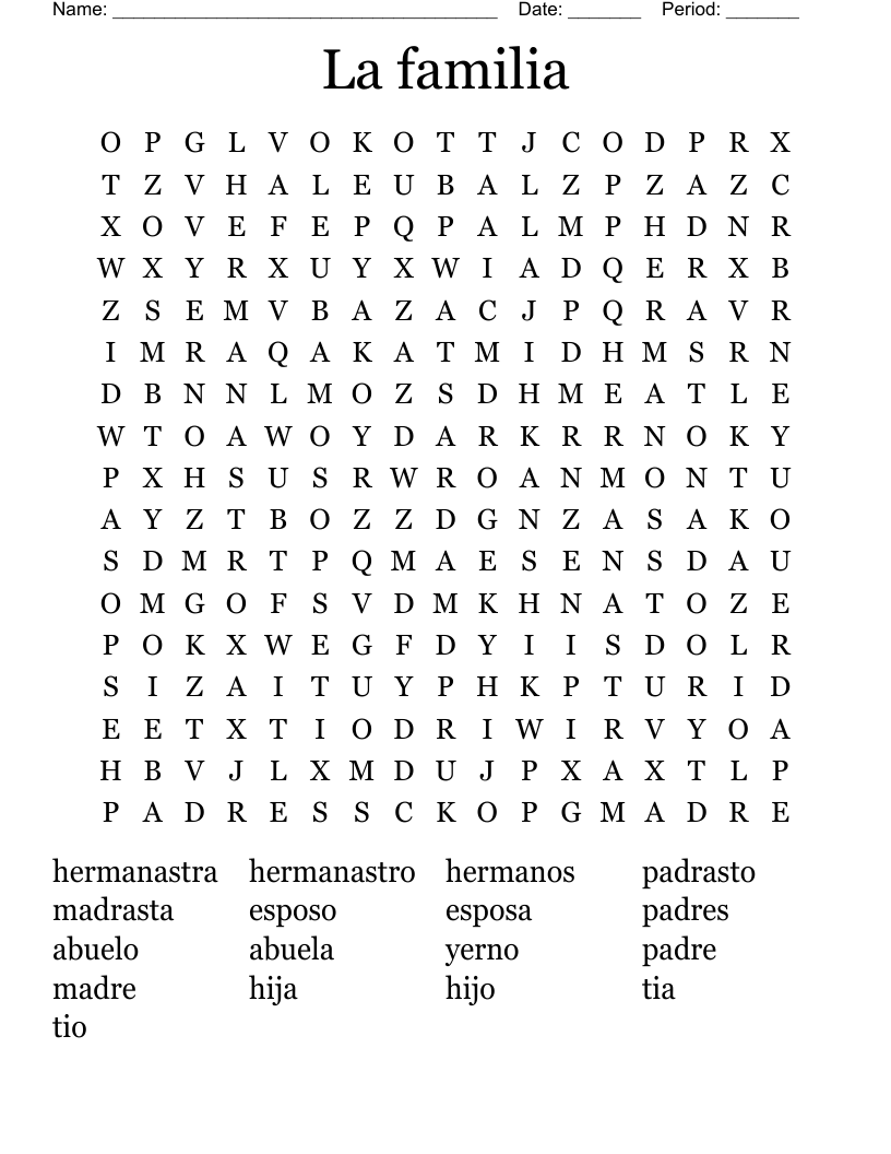 La familia Word Search