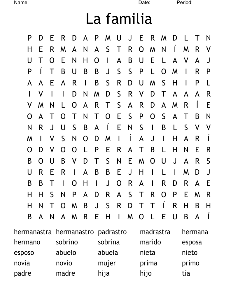 La familia Word Search