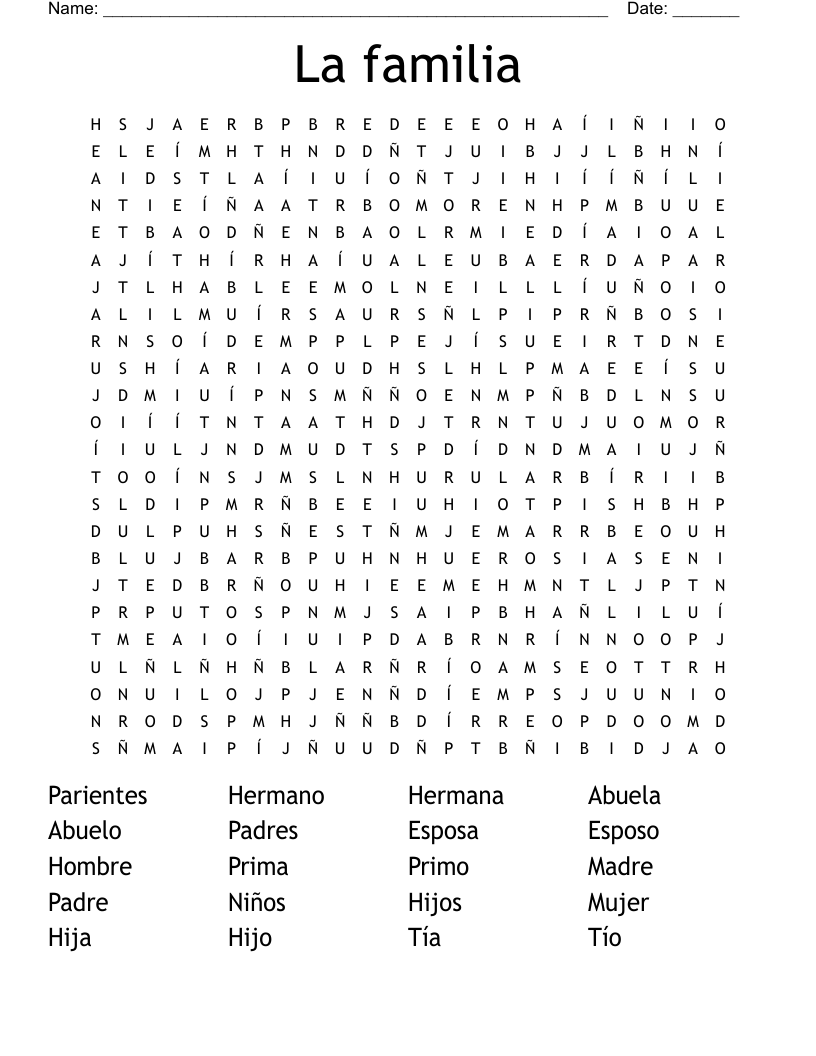 La familia Word Search