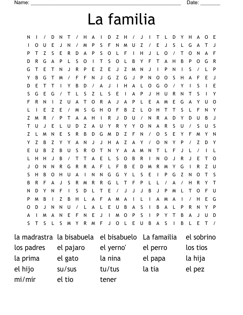 La familia Word Search