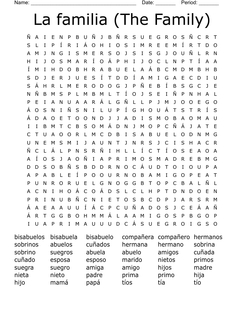 La familia (The Family) Word Search