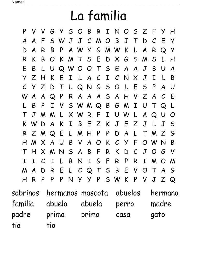 La familia  Word Search