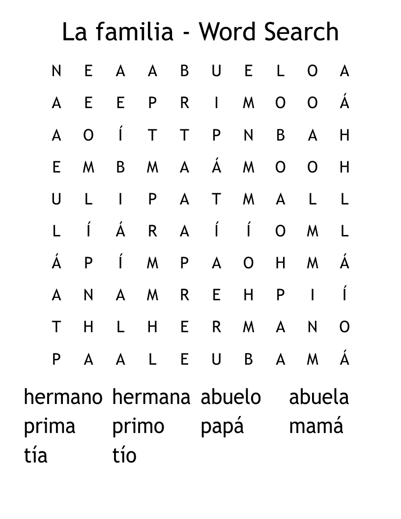 La familia - Word Search