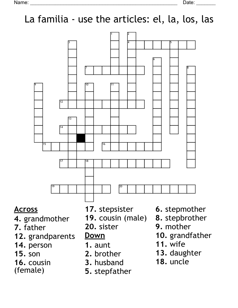 La familia - use the articles: el, la, los, las Crossword