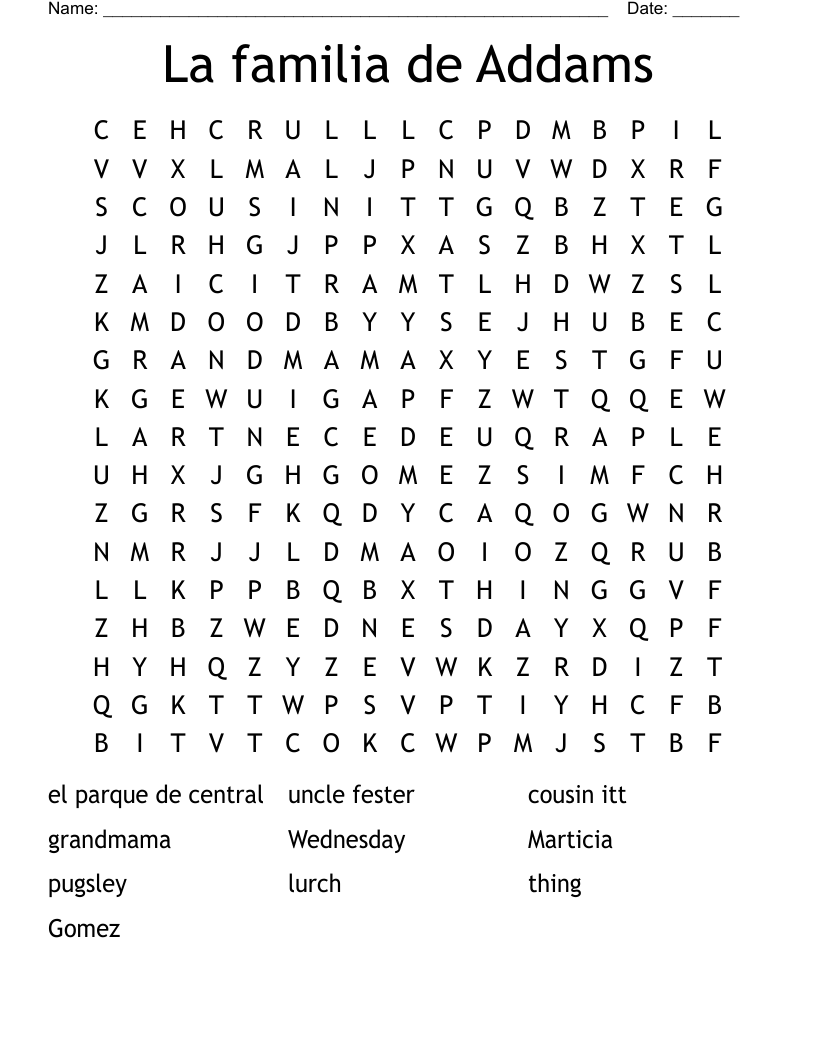 La familia de Addams Word Search