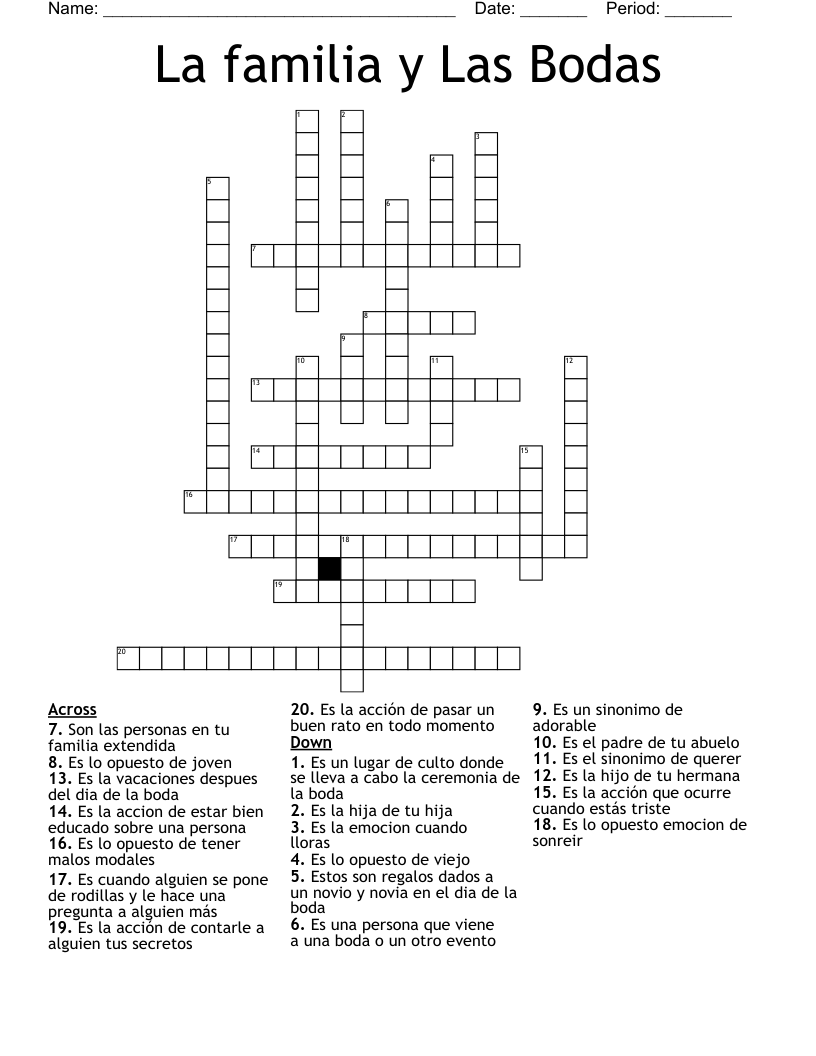 La familia y Las Bodas Crossword