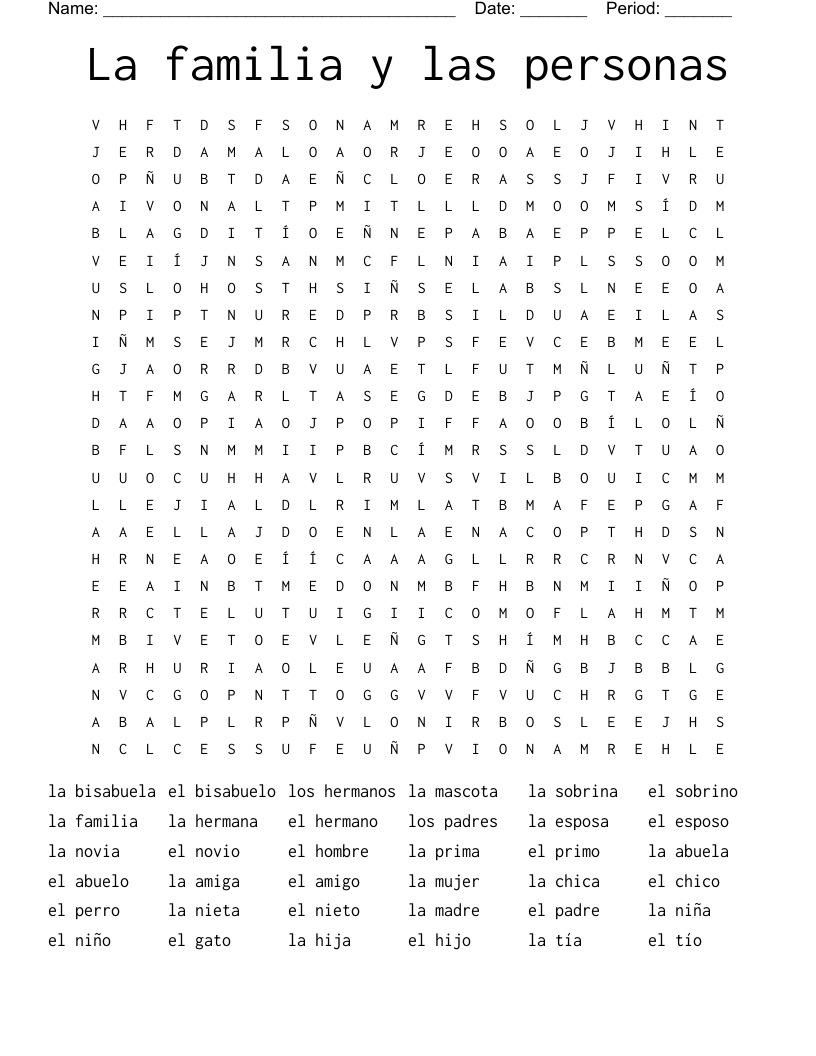 La familia y las personas Word Search