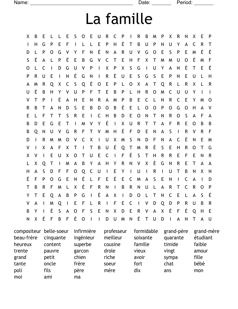 La famille Word Search