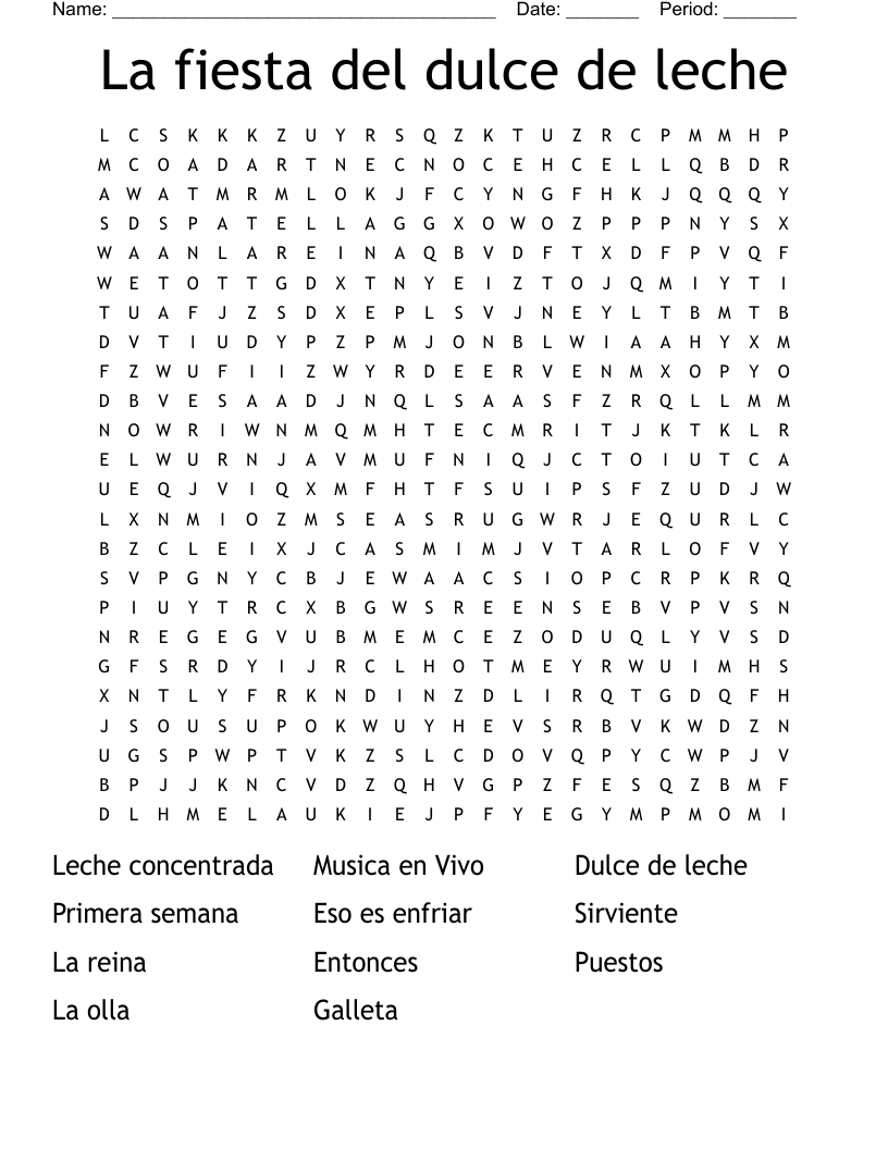 La fiesta del dulce de leche  Word Search