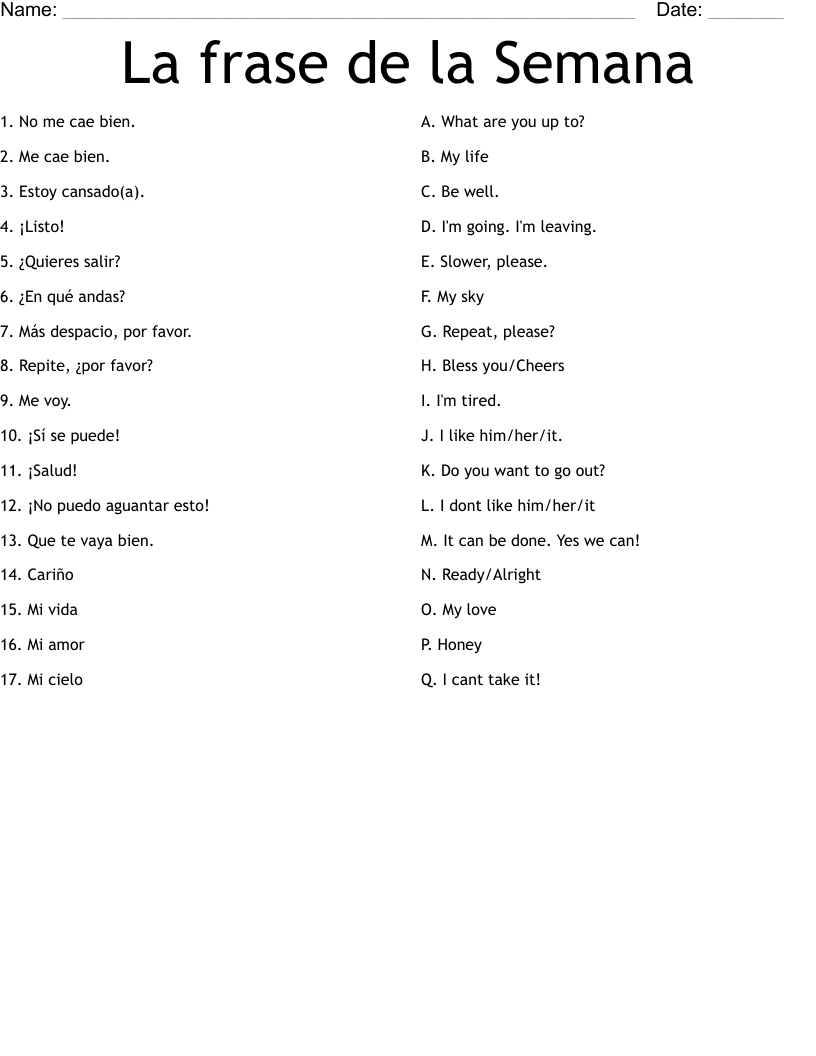 La frase de la Semana Worksheet