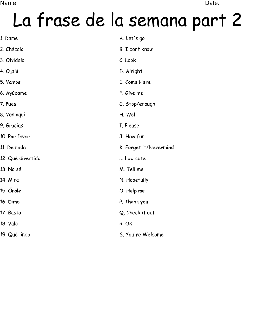 La frase de la semana part 2 Worksheet