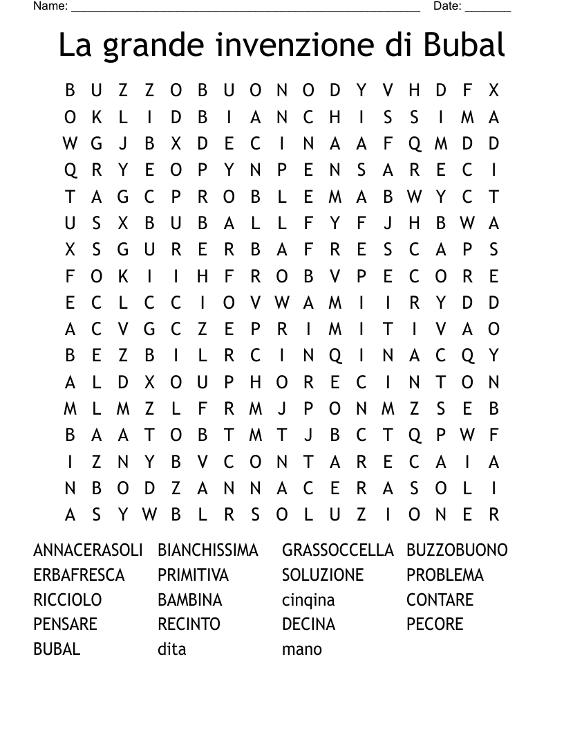 La grande invenzione di Bubal Word Search