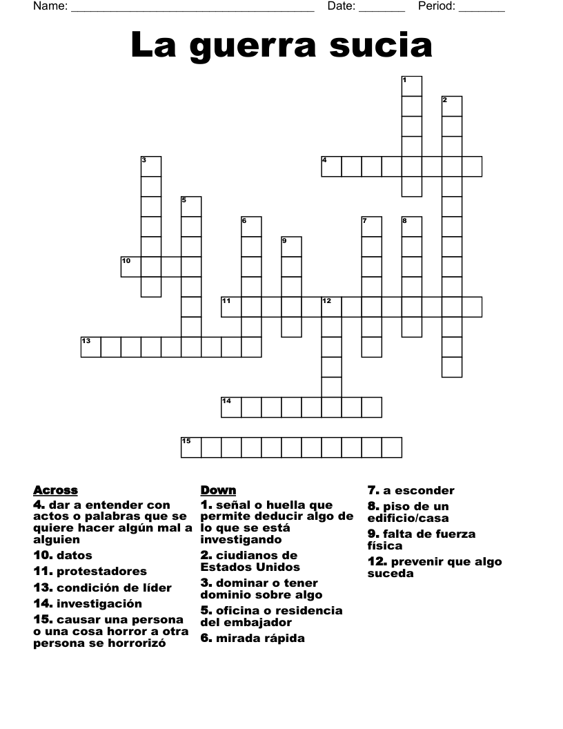 La guerra sucia Crossword