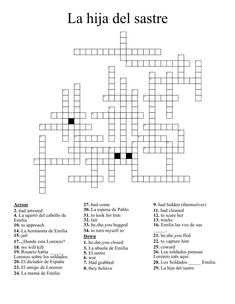 La hija del sastre Crossword