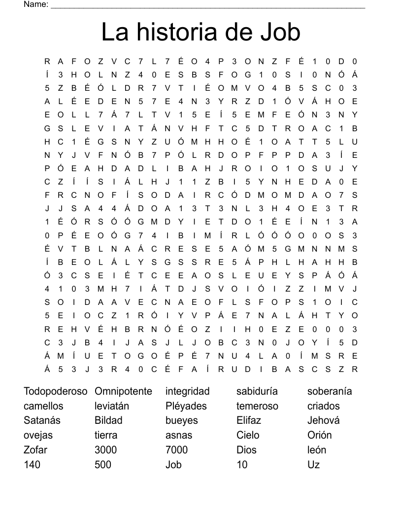 La historia de Job Word Search