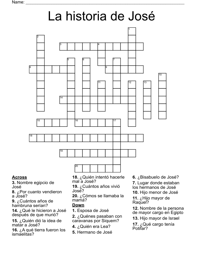 La historia de José Crossword