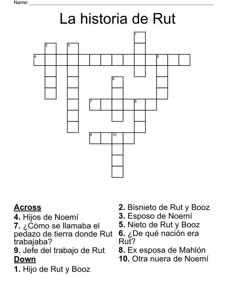 La historia de Rut Crossword