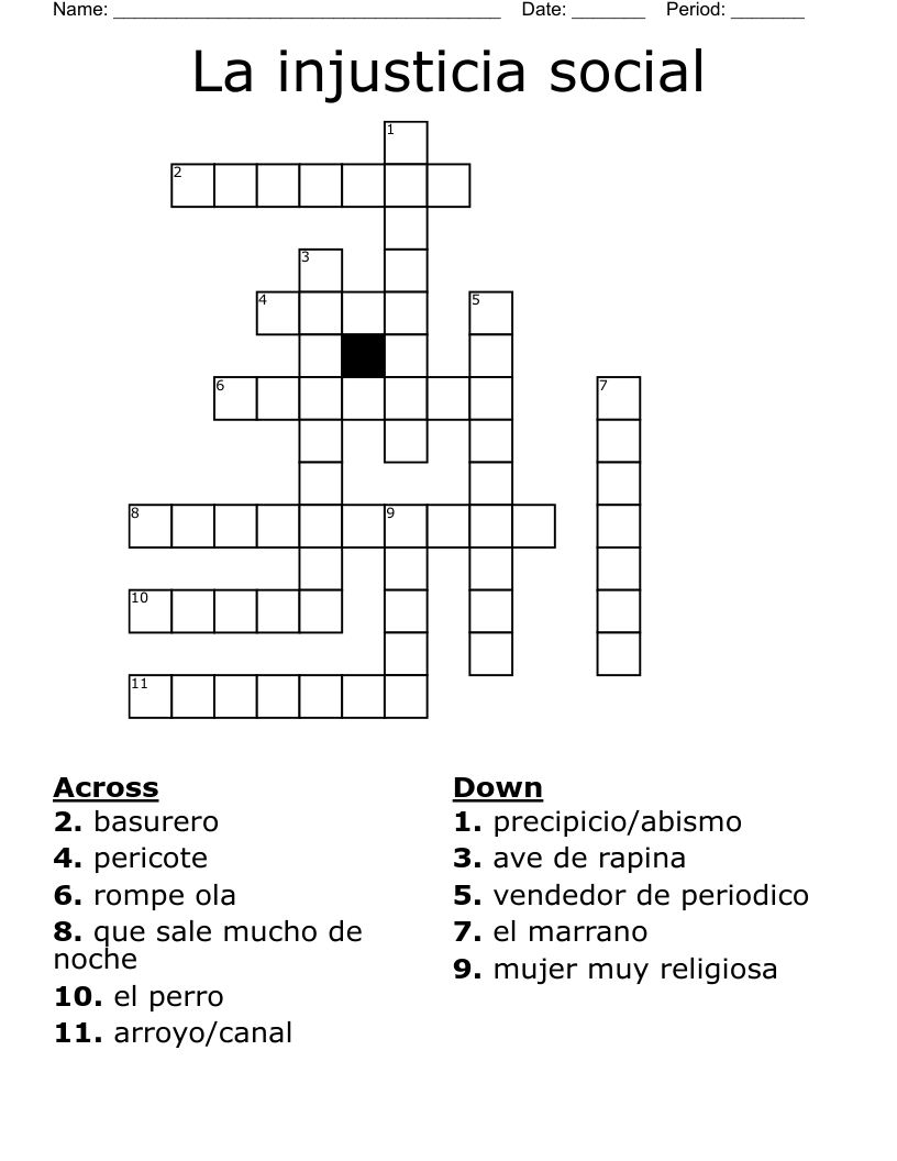 La injusticia social Crossword