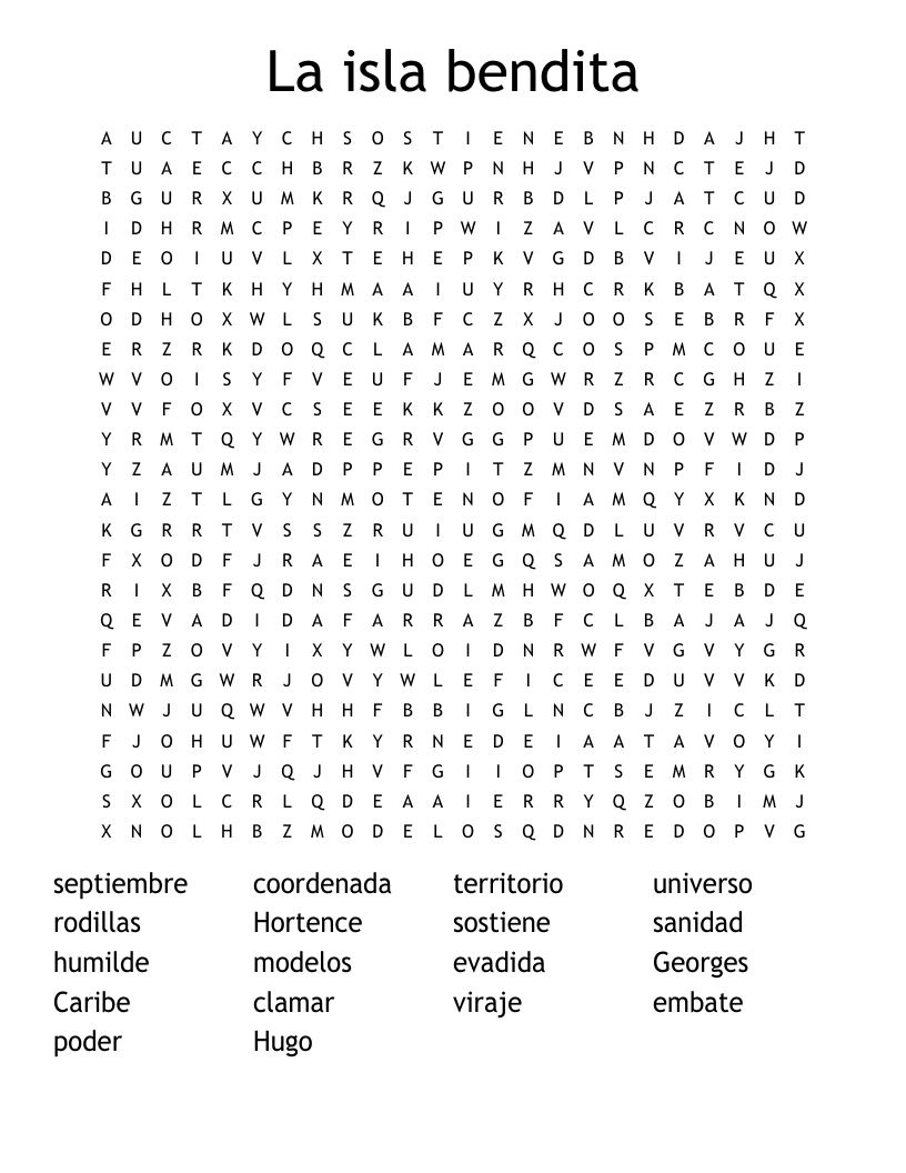 La isla bendita Word Search
