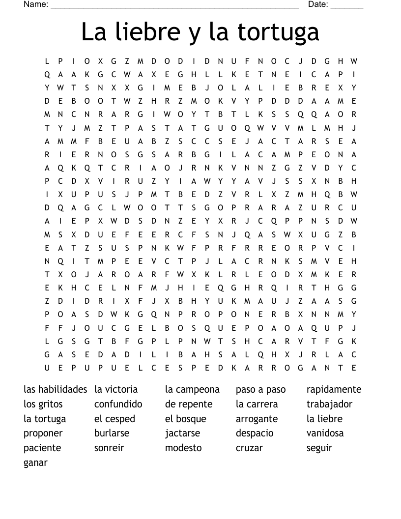 La liebre y la tortuga Word Search