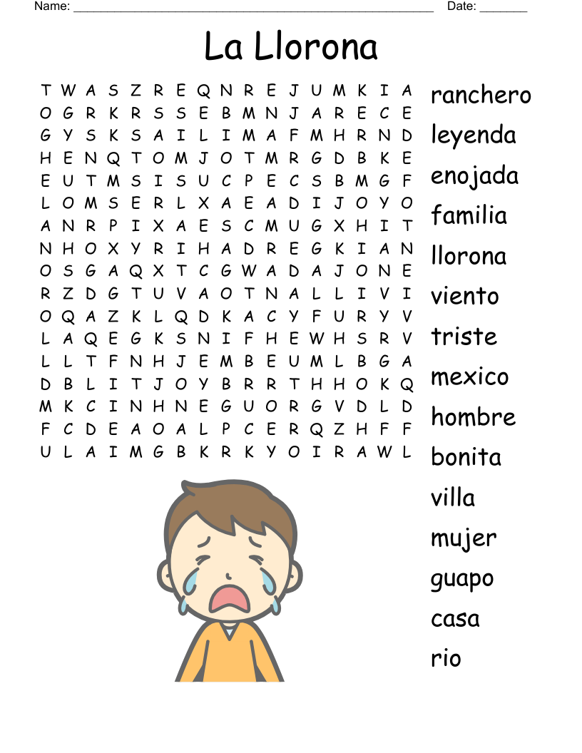 La Llorona Word Search