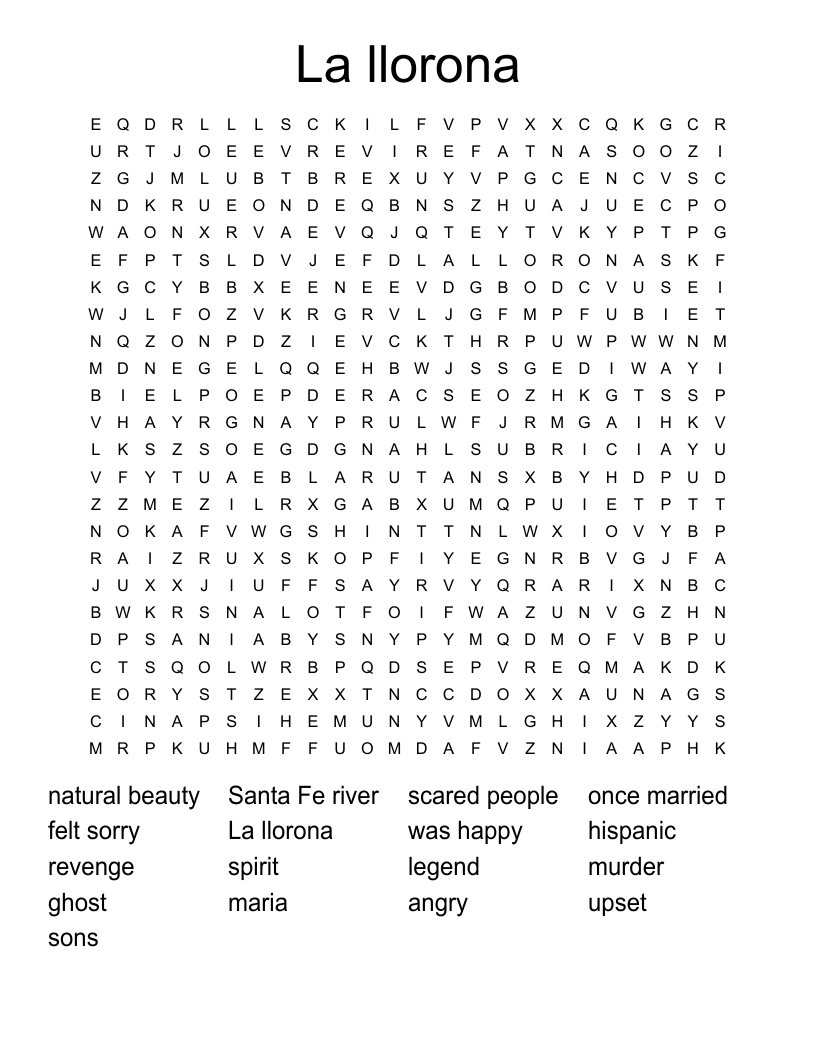 La llorona Word Search