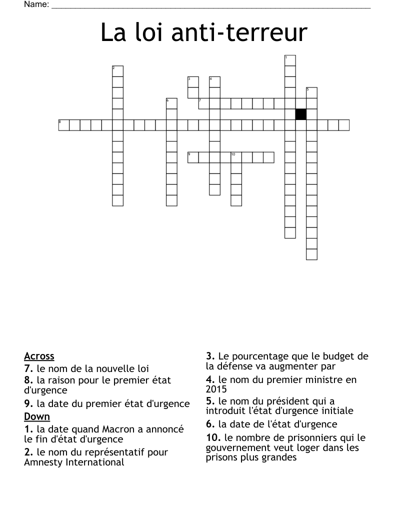 La loi anti-terreur Crossword