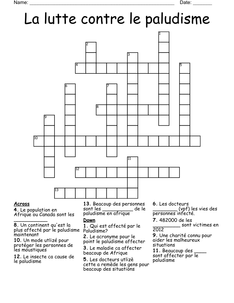 La lutte contre le paludisme Crossword