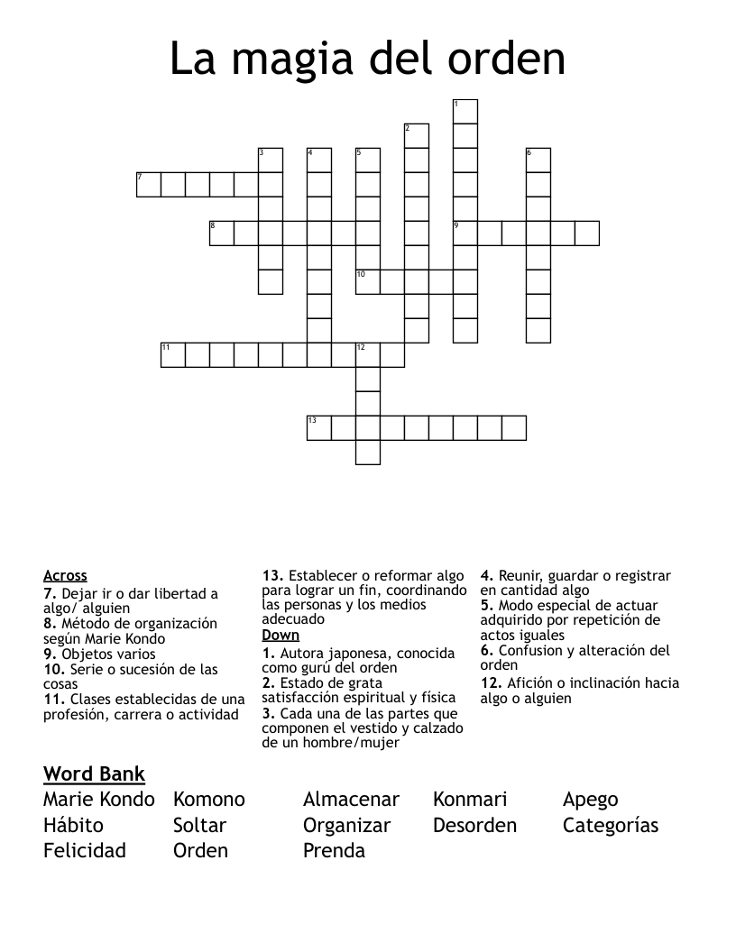 La magia del orden  Crossword
