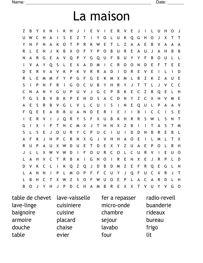 La maison Word Search