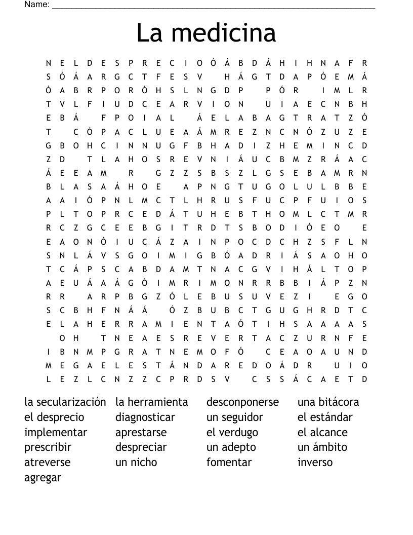 La medicina Word Search