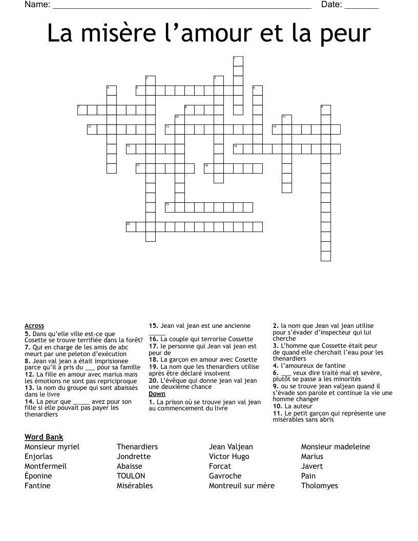La misère l’amour et la peur  Crossword