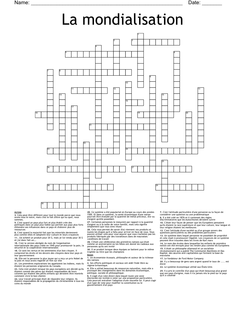 La mondialisation Crossword