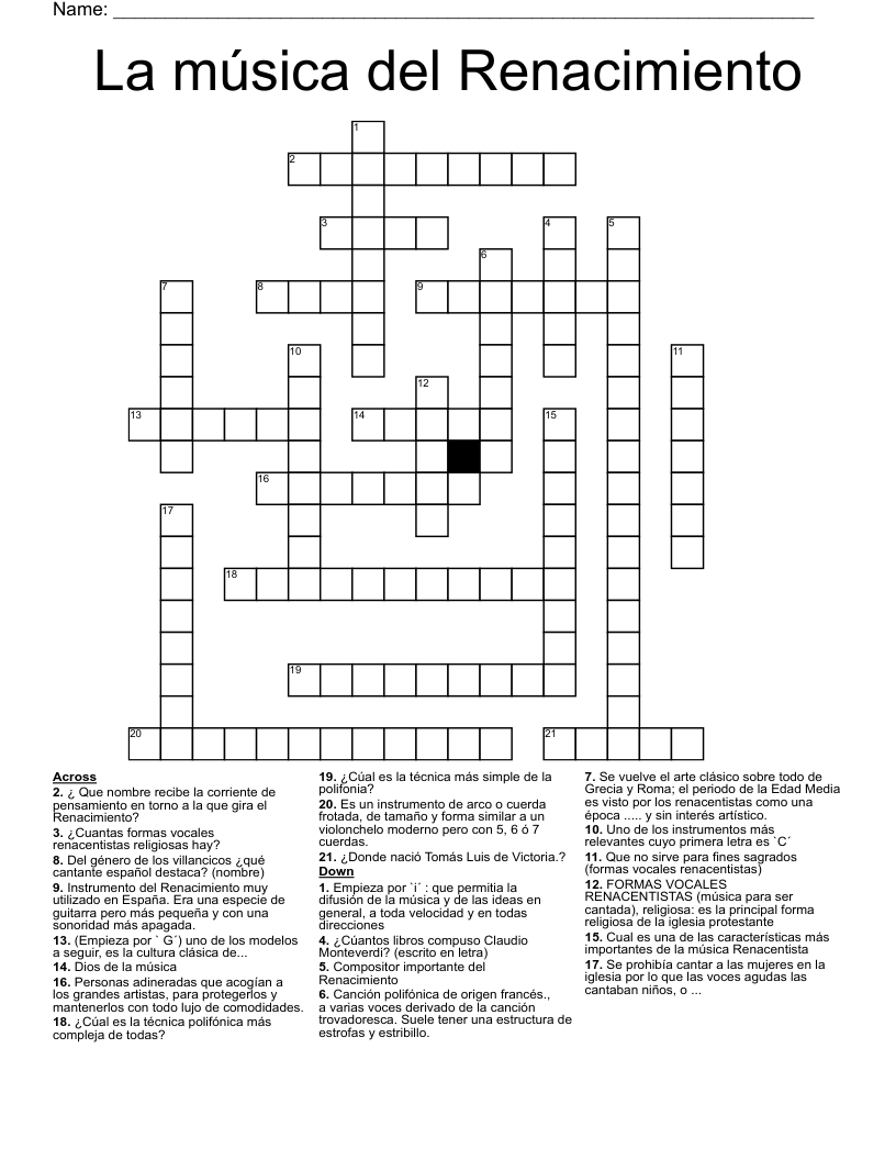 La música del Renacimiento Crossword