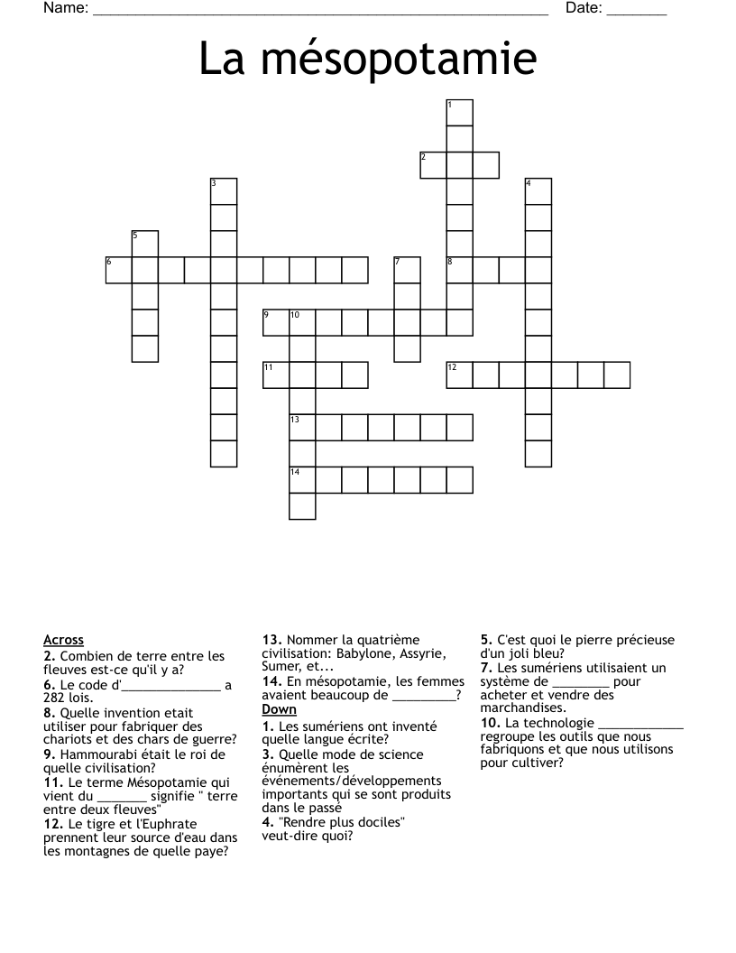 La mésopotamie Crossword