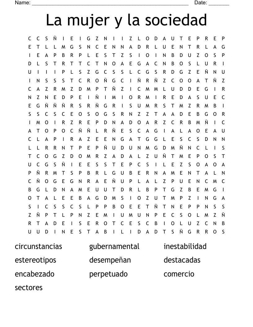 La mujer y la sociedad Word Search