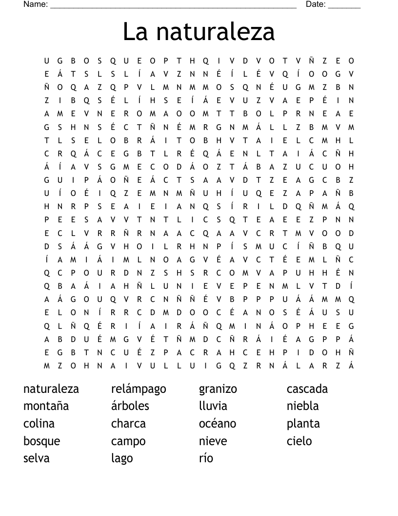 La naturaleza Word Search