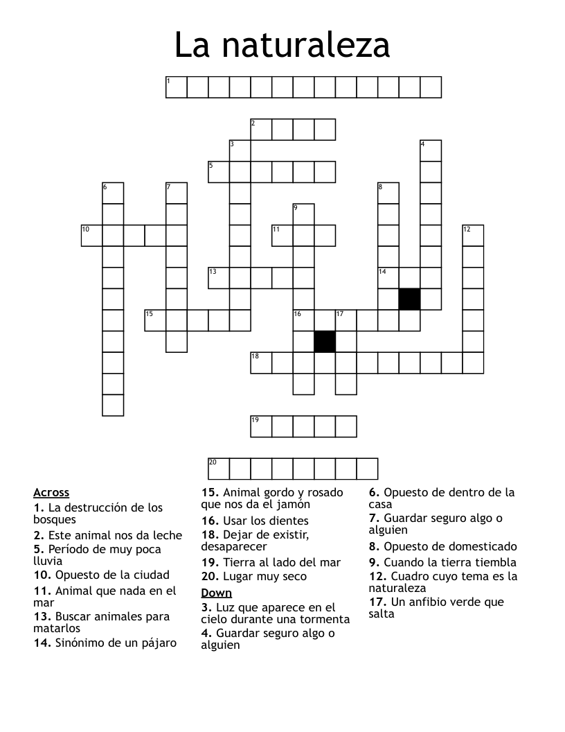 La naturaleza Crossword