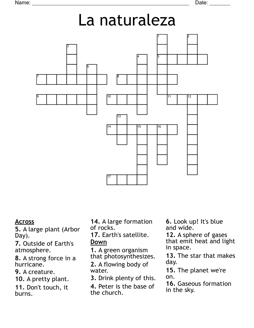 La naturaleza Crossword
