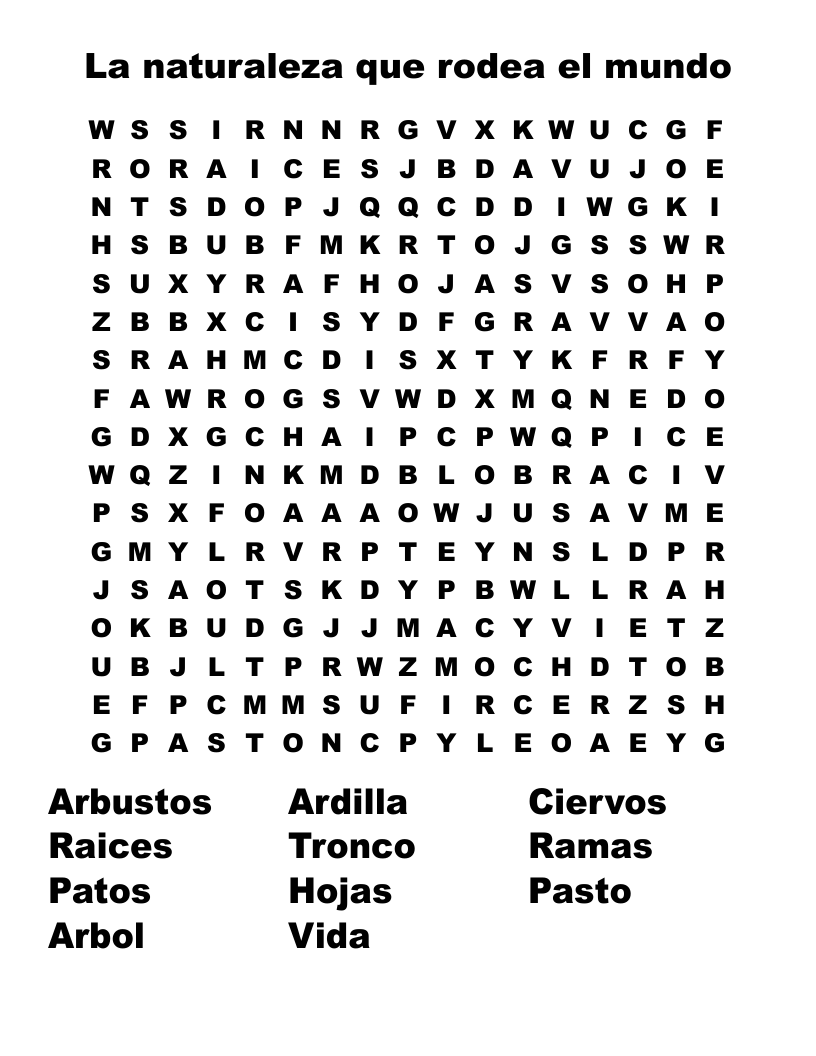 La naturaleza que rodea el mundo Word Search