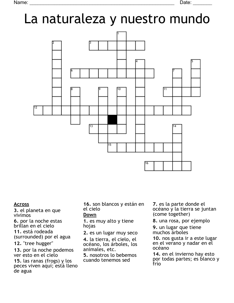 La naturaleza y nuestro mundo Crossword