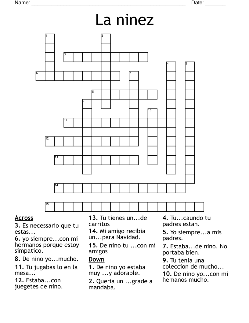La ninez Crossword
