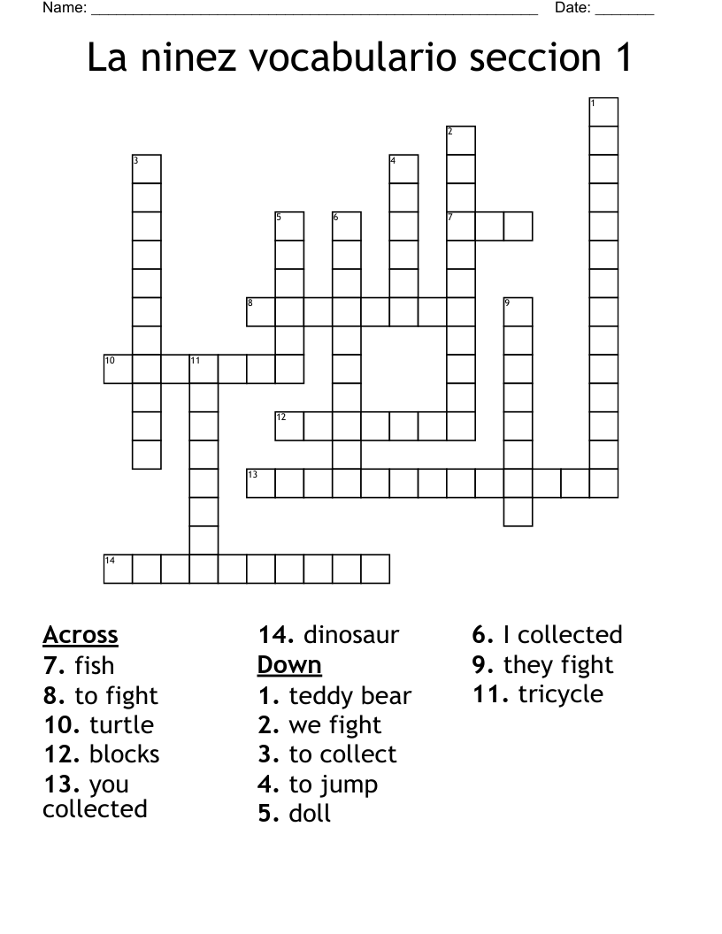 La ninez   vocabulario seccion 1 Crossword