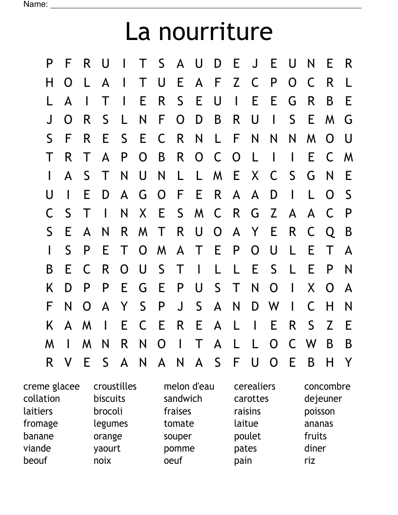 La nourriture Word Search