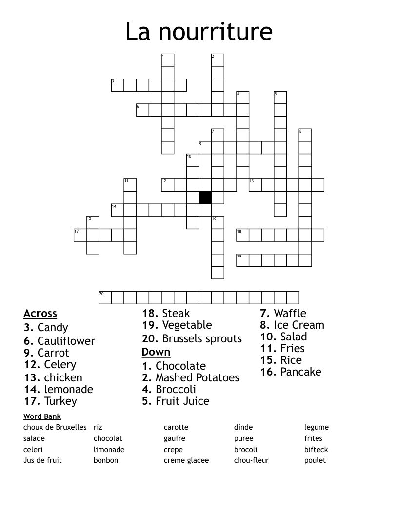 La nourriture Crossword