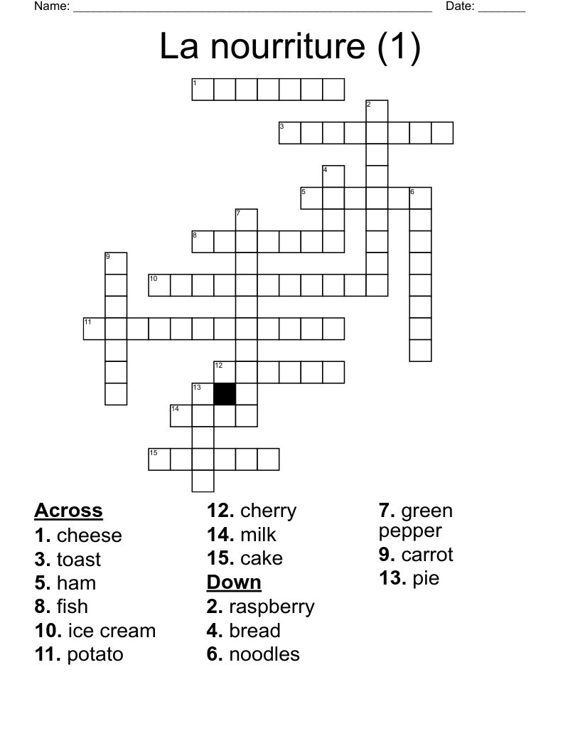 La nourriture (1) Crossword