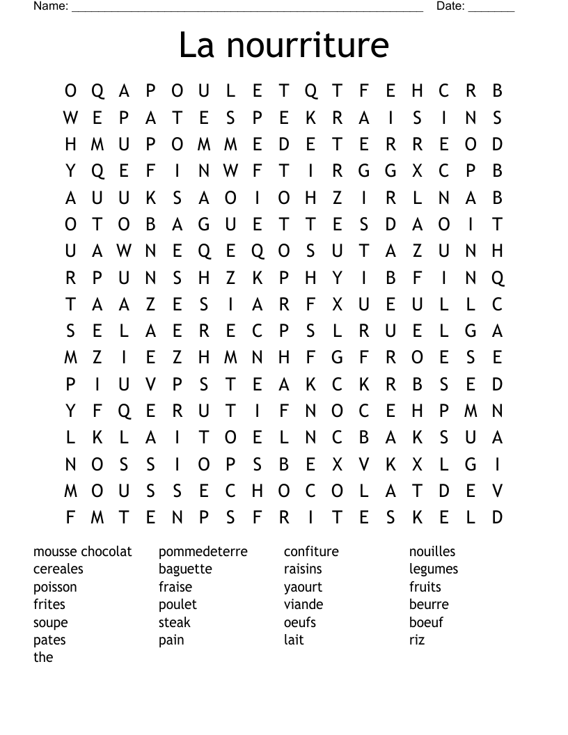 La nourriture Word Search