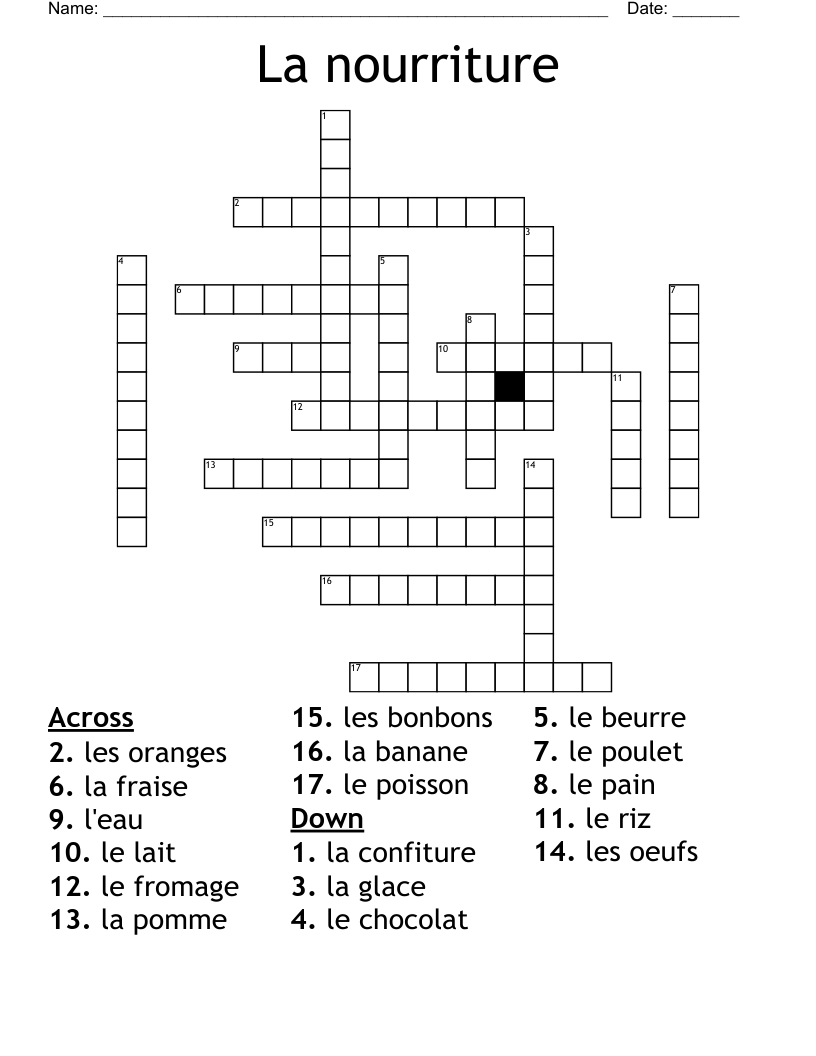 La nourriture Crossword